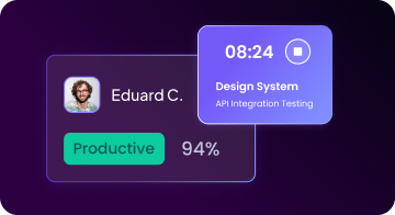 WebWork time tracking — productive team member with live timer